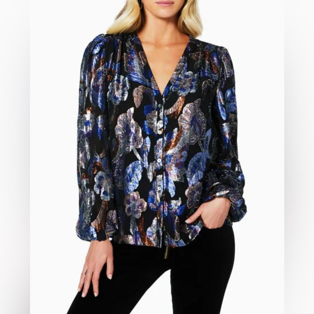 Ramy Brook Trey Metallic Floral Blouse - size small